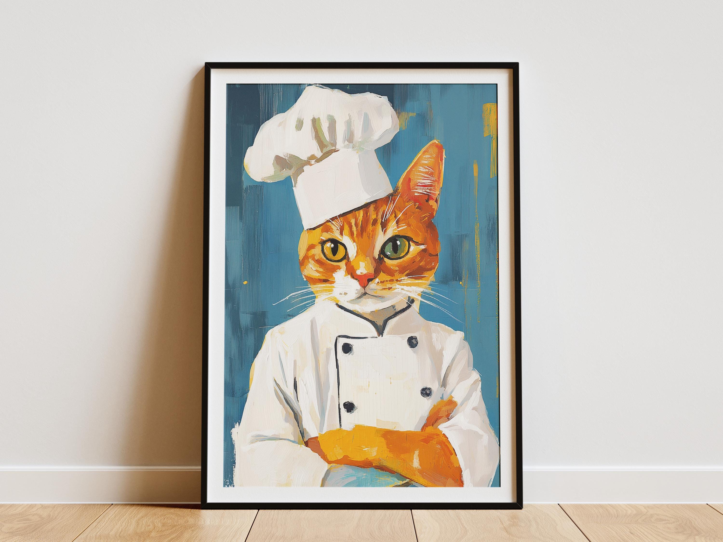 Ginger Cat Chef Art Print Whimsical Kitchen Wall Decor Funny