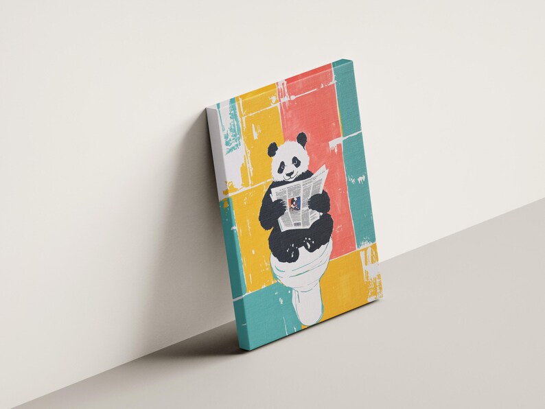Panda Reading Newspaper on Toilet Painting Bathroom Art Print Funny ...