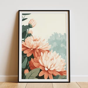 Pfirsich Chrysantheme Garten Poster Botanische Blumen Kunst Druck Modernes Wohndekor Blumen Wandkunst Pfirsich Blume Illustration Sommer Blüte