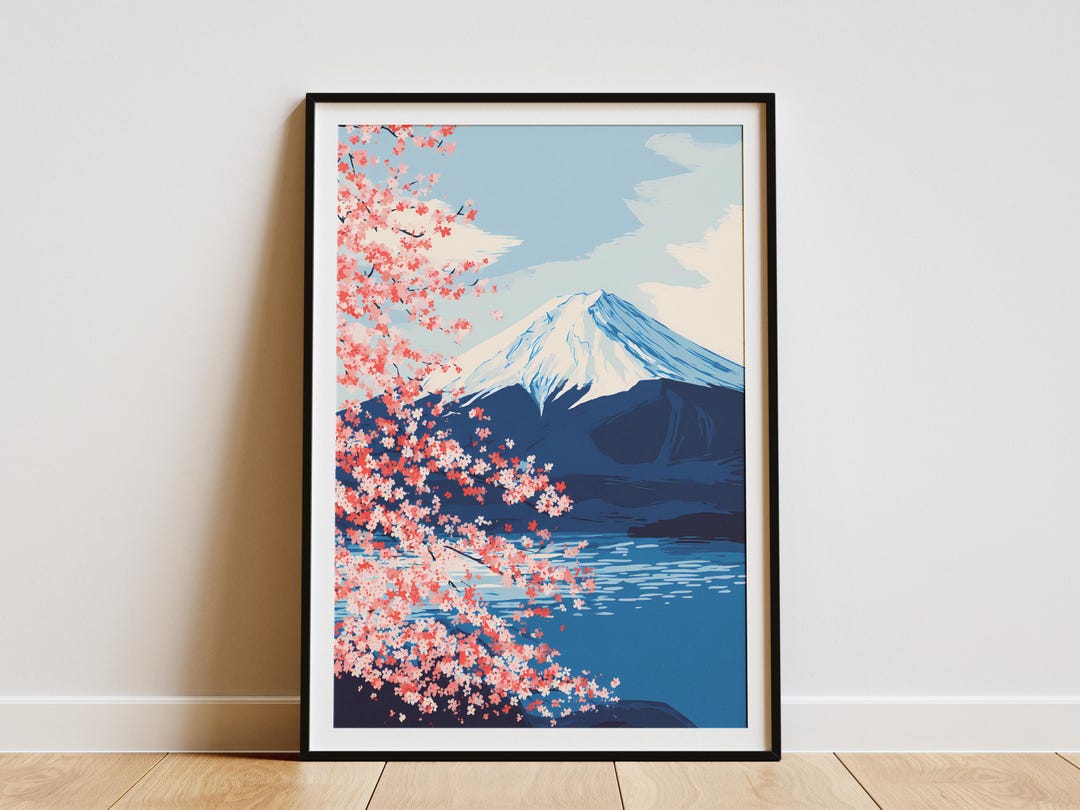 Mount Fuji Cherry Blossom Landscape Art Print Japanese Scenic Wall ...