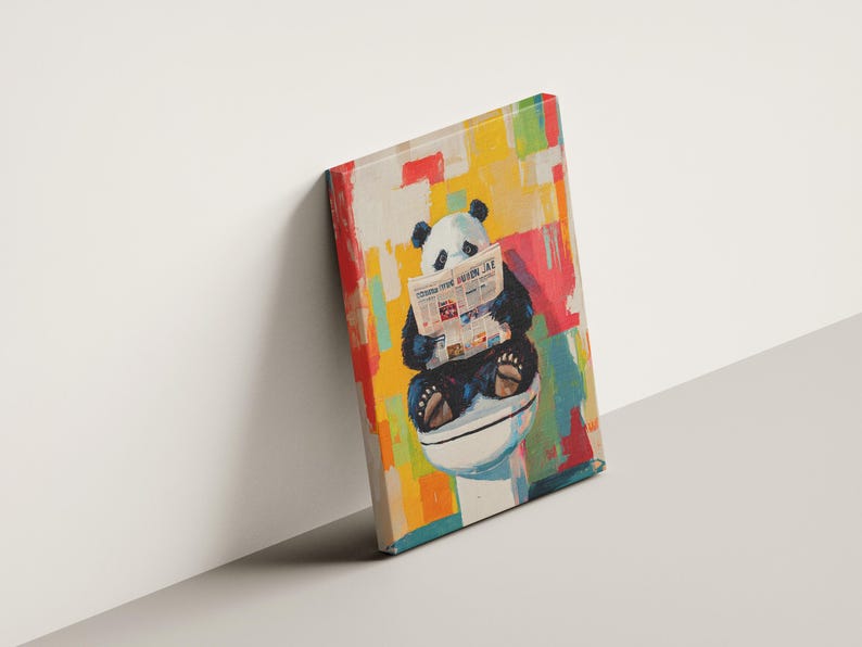 Panda on Toilet Reading Newspaper Painting Bathroom Art Print Funny ...