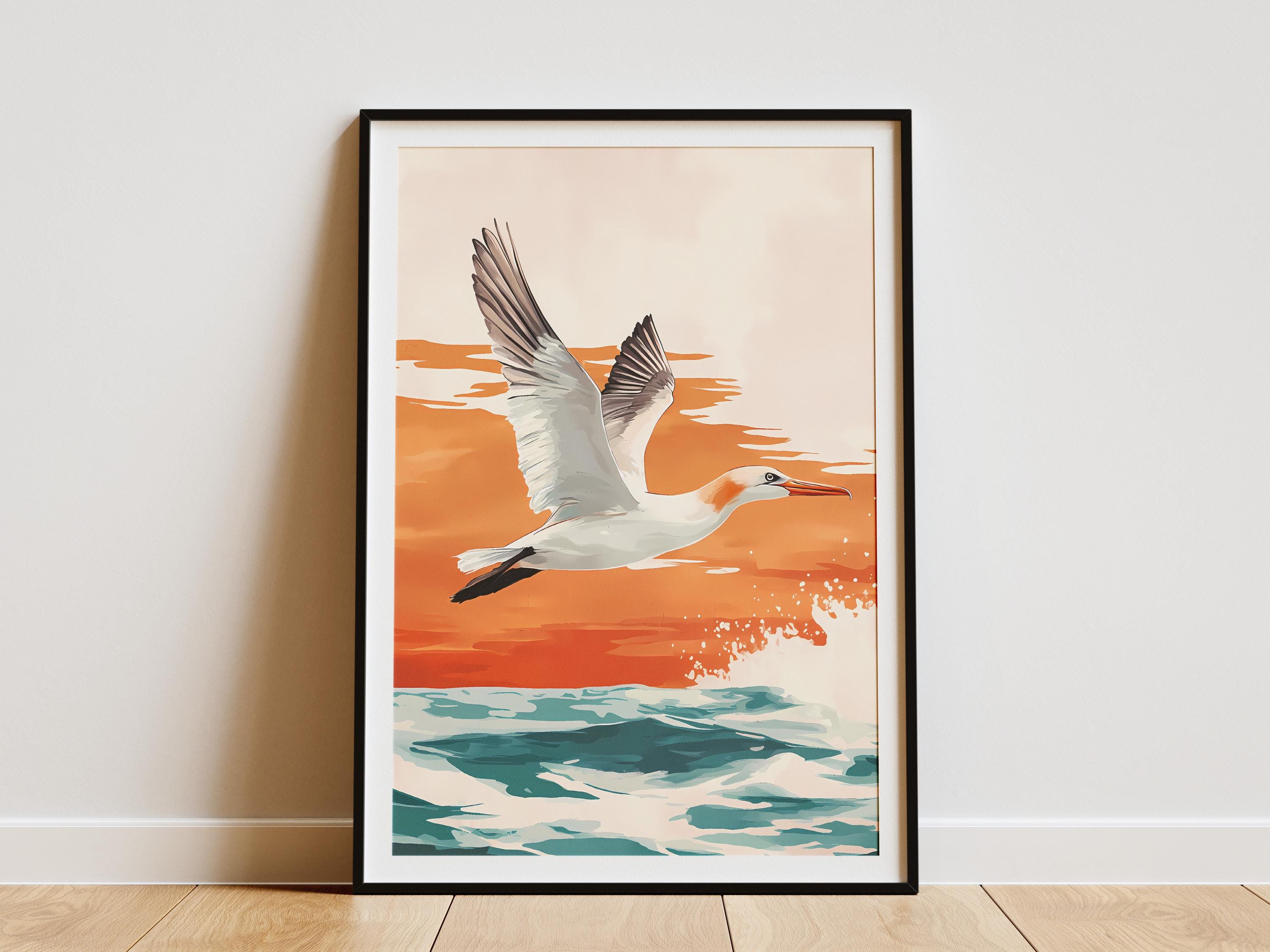 Gannet Bird Art Print Coastal Poster Ocean Bird Illustration Beach ...