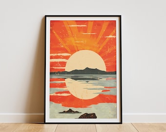 Sunset Landscape Poster Minimalist Art Print Mid Century Modern Wall Decor Geometric Abstract Nature Art Print