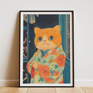 Impresión artística de gatito exótico de pelo corto, bata de baño, póster, arte de pared de gato, ilustración animal, regalo caprichoso para amantes de los gatos, decoración del hogar