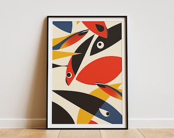 Abstract Fish Art Print Minimalist Wall Decor  Wall Art Mid Century Modern Art Geometric Fish Poster