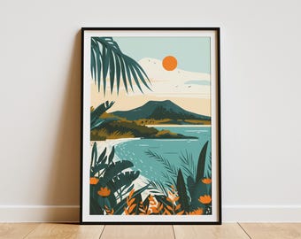 Jeju Island South Korea Minimalist Travel Poster Beach Art Print Landscape Wall Decor Ocean Wall Art