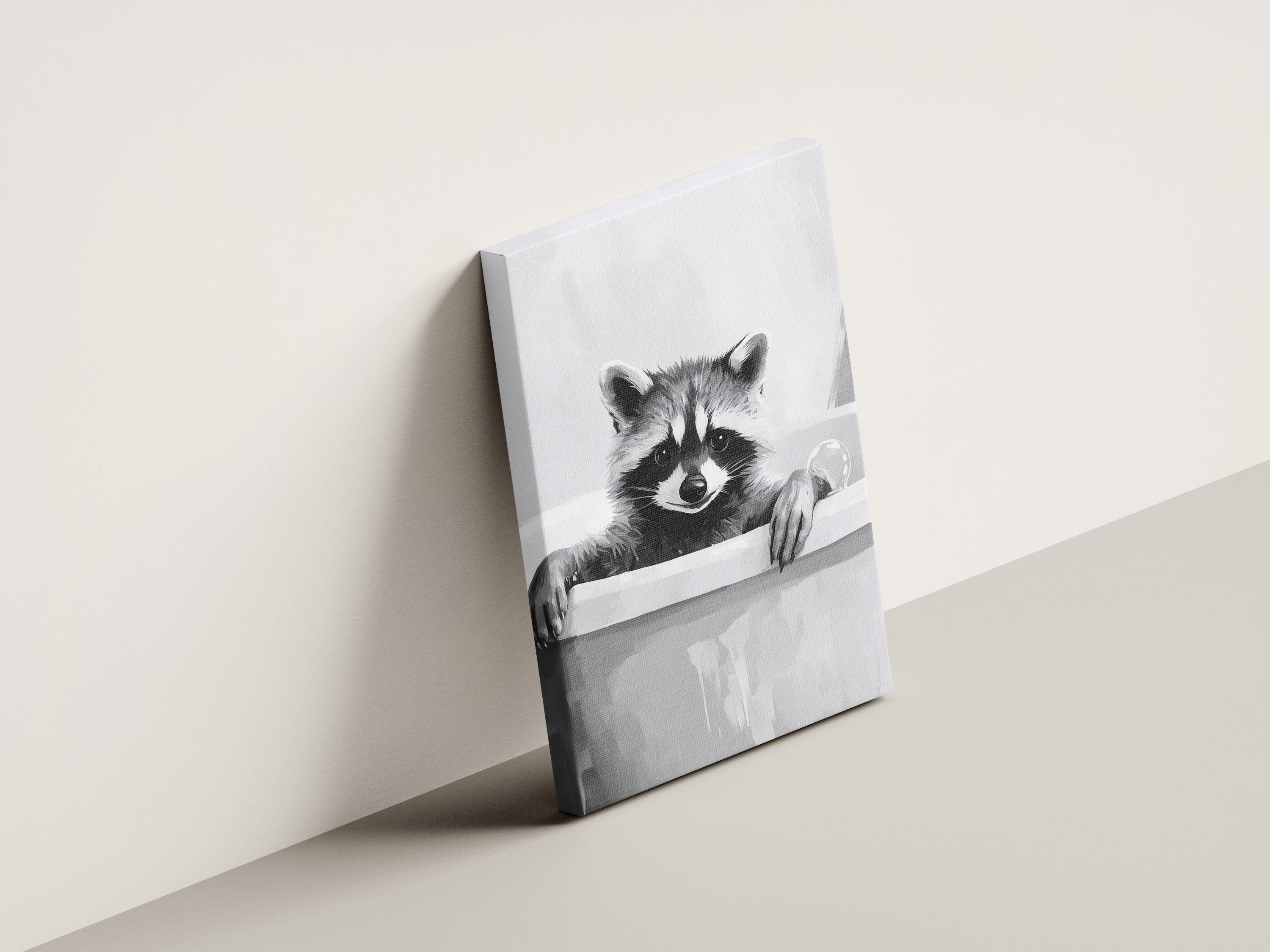 Raccoon in Bathtub Poster Funny Animal Print Bathroom Wall Art ...