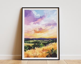 Texas Hill Country Sunset Poster Texas Art Print Landscape Wall Art Texas Hill Country Painting Texas Travel Poster Texas Home Decor