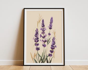 Minimalist Lavender Poster Print Botanical Art Purple Flower Wall Decor Home Decor Living Room Bedroom Decor