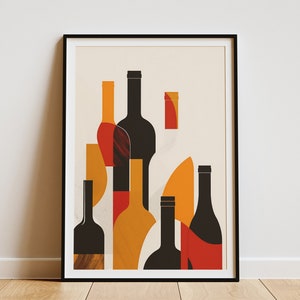 Abstrakte Weinflasche Poster Minimalistischer Kunstdruck Mid Century Modern Wand Dekoration Küche Kunst