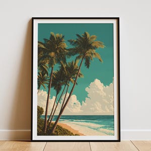 Poster con palma "Island Breeze", decorazione murale da spiaggia tropicale, stampa per vacanze hawaiane, decorazioni costiere, atmosfera estiva, stampa artistica, poster di carta