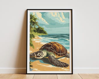 Sea Turtle Beach Poster Tropical Ocean Animal Print Summer Vacation Coastal Art Wildlife Nature Decor Sea Life Poster Gift