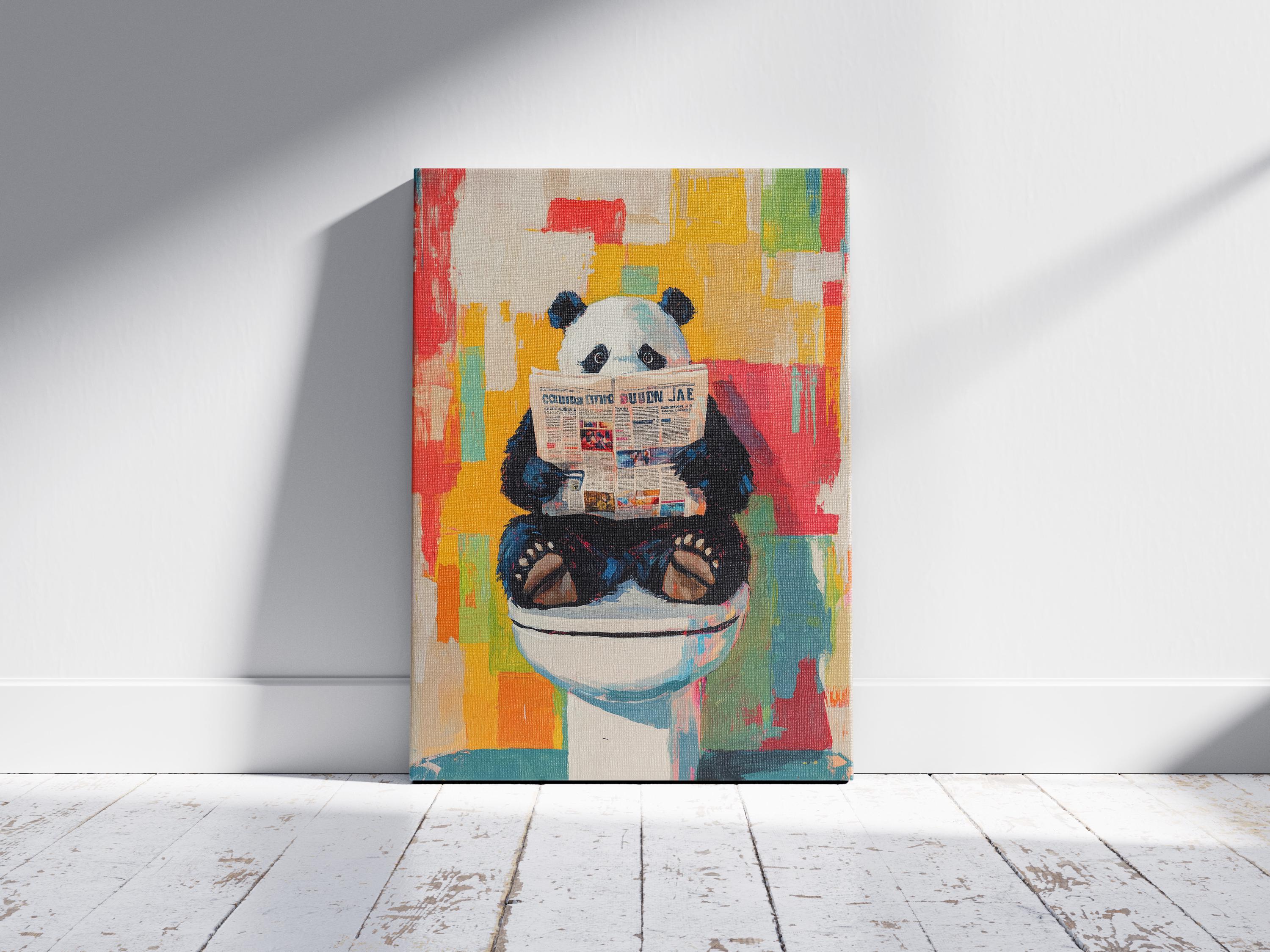 Panda on Toilet Reading Newspaper Painting Bathroom Art Print Funny ...