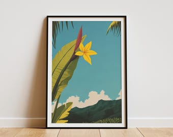 Lebendiges Paradiesvogel Hawaiianische Reise Kunstdruck Tropisches Blumen Botanisches Wanddekor Modernes Inselplakat Exotische Blüte Naturkunst