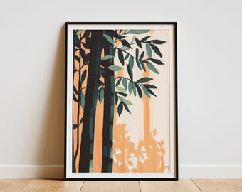 Abstract Botanical Print Peach and Teal Leaves Minimalist Plant Poster Modern Home Decor Large Wall Art  Paper Print Boho Decor Nature Art