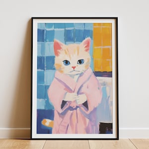 Burmese Kitten Art Print Baby Animal in Bathrobe Bathroom Poster Cute Kitten Wall Art Funny Cat Print Kitten Lover Gift Pet Portrait Print