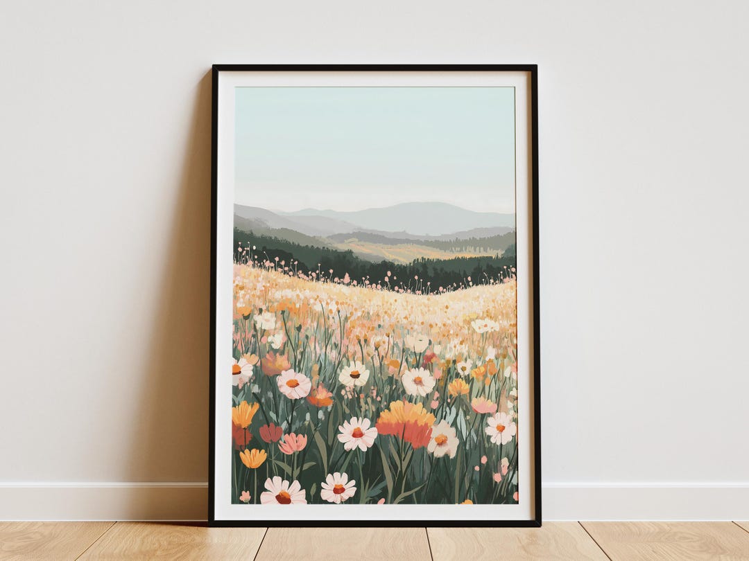 Misty Meadow Wildflower Field Botanical Art Print Nature Poster Flower ...