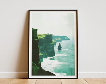 Cliffs of Moher Irland Reiseposter Irland Wandkunst Druck Irische Landschaftskunst Irland Souvenir Küstenkunst Urlaub Wohnkultur Irland
