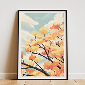 Herbstlaub Poster Herbst Baum Art Print Orange gelbe Blätter Abstrakt Natur Wanddekor Moderne minimalistische botanische Druck Herbstdekor