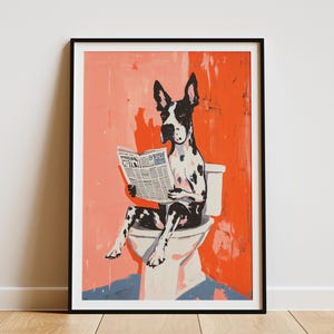 Great Dane Dog On Toilet Reading Newspaper Bathroom Art Print Funny Dog Poster Novelty Restroom Decor Canine Lover Gift Pet Portrait Wall