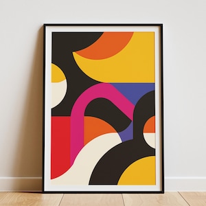 Abstract Geometric Wall Art Print  Modern Minimalist Poster Mid Century Wall Decor Home Decor Yellow Orange Red Black