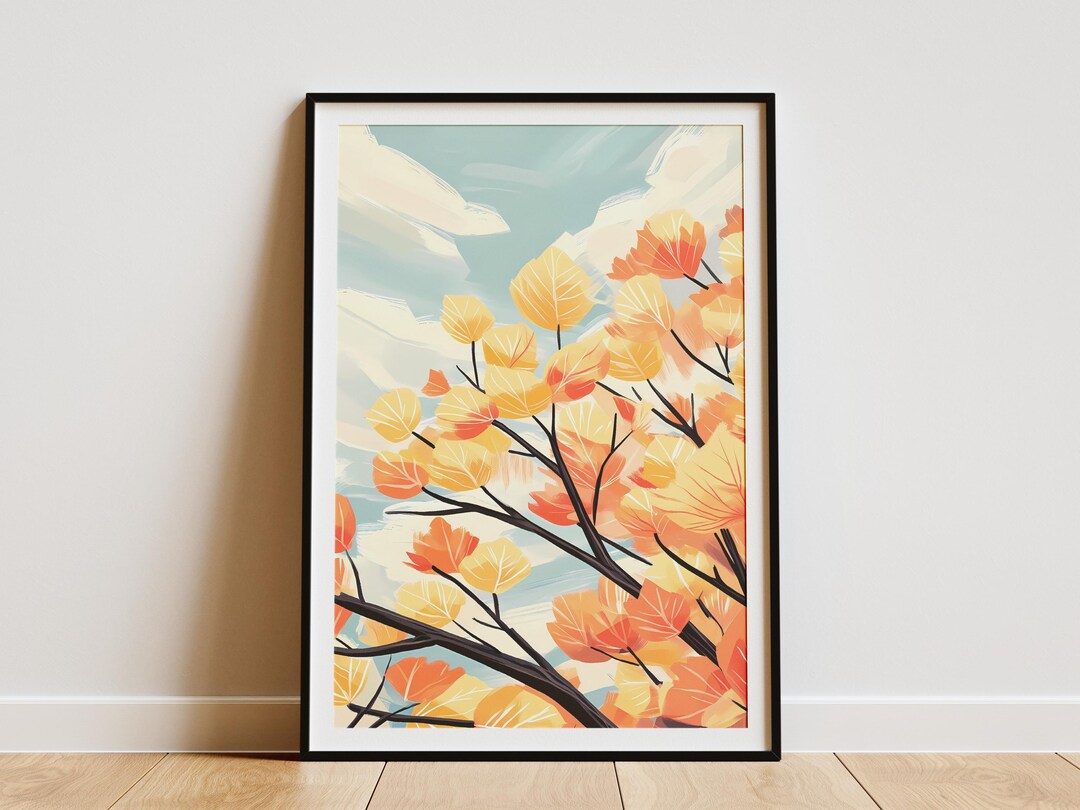 Autumn Leaves Poster Fall Tree Art Print Orange Yellow Leaves Abstract ...