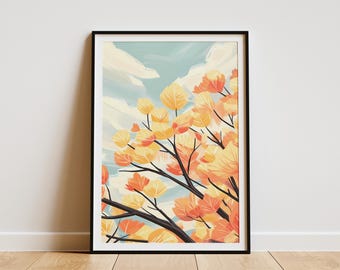 Herbstlaub Poster Herbst Baum Art Print Orange gelbe Blätter Abstrakt Natur Wanddekor Moderne minimalistische botanische Druck Herbstdekor