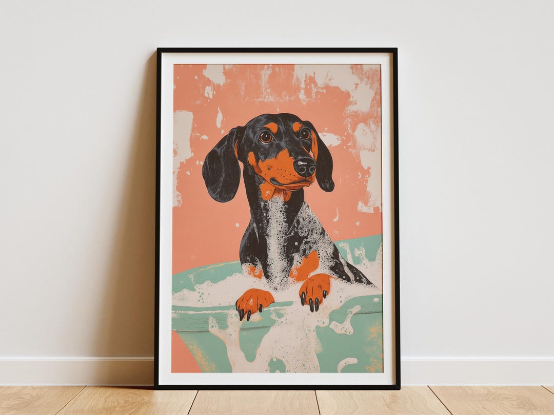 Dachshund in Bathtub Art Print Funny Dog Poster Bathroom Wall Decor ...