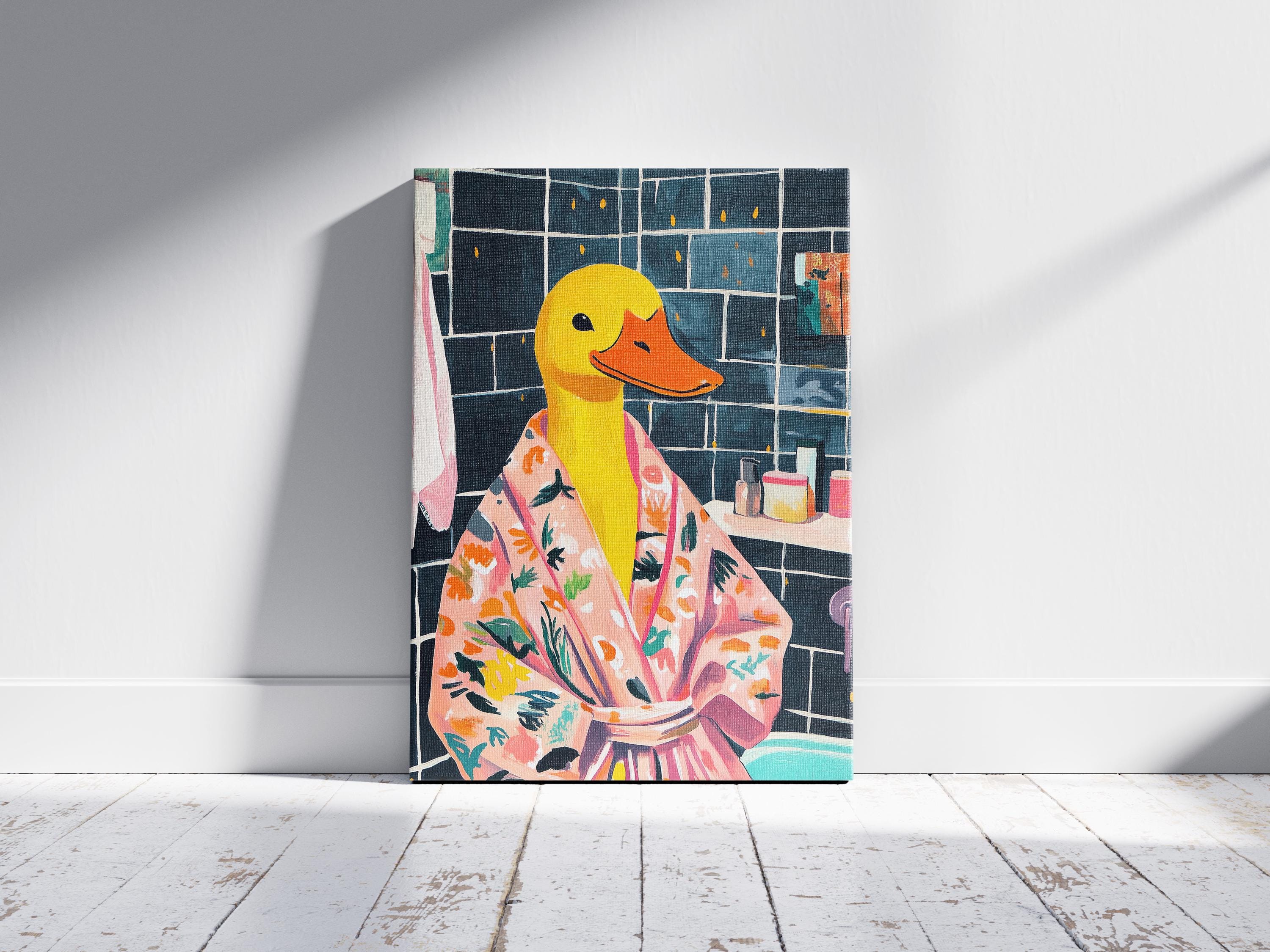 Duck in a Bathrobe Bathroom Painting Poster Print Modern Funny Animal ...