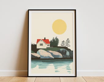 Stockholm Archipelago Sweden Illustration Poster Scandinavian House Print Minimalist Home Decor Art Print Swedish Landscape Wall Art