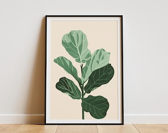 Minimalist Fiddle Leaf Fig Poster Green Leaf Plant Wall Art Boho Home Decor Modern Botanical Print