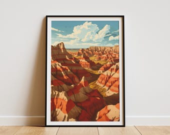 Badlands Nationalpark Poster Vintage Reiseplakat Landschaft Kunstdruck South Dakota Nationalpark Kunst