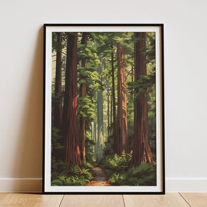 Redwood National Park Poster Vintage Travel Poster Abstract Mid Century Modern Forest Nature Art Tree Poster Print