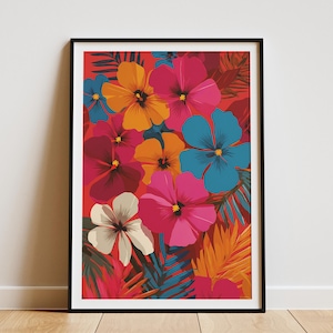 Tropical Floral Art Print Hawaiian Flower Poster Colorful Hibiscus Flower Art Print Tropical Wall Decor Summer Home Decor Tropical Flower