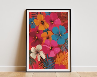 Tropical Floral Art Print Hawaiian Flower Poster Colorful Hibiscus Flower Art Print Tropical Wall Decor Summer Home Decor Tropical Flower