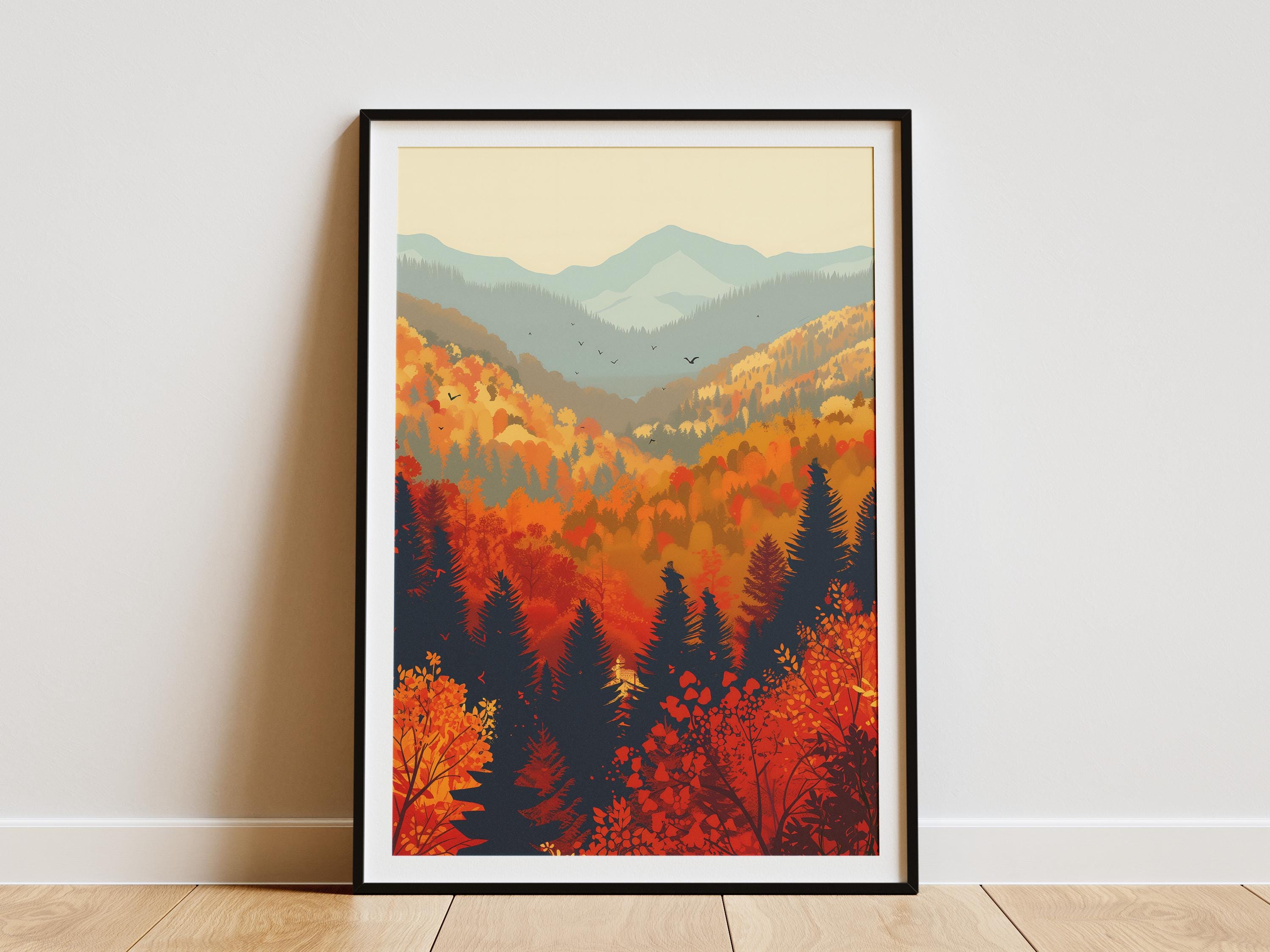 Vermont Fall Forest Poster Autumn Landscape Nature Wall Art Print Mountain Print Colorful Forest Art