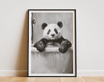 Pandabär Badewanne Schaumbad Kunstdruck Niedliches Tier Poster Minimalistisches Badezimmer Dekor Schwarzweißer Panda Wandkunst Panda Liebhaber Geschenk