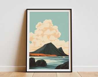 Iceland Surtsey Island Volcanic Landscape Minimalist Art Print Poster Scandinavian Style Home Decor Wall Art Nature Illustration