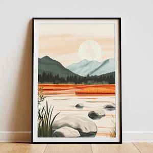Mondaufgang über Reisfeldern Serene Natur Landschaft Kunstdruck Ruhiges asiatisches Reisfeld Landschaft Poster Friedlicher Japanischer Zen Garten Dekor