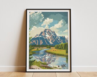 Grand Teton Nationalpark Poster Vintage Reiseplakat Abstrakt MidCentury Modern Berg Natur Kunst Landschaft Wyoming Nationalpark