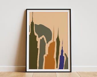 Minimalist NYC Skyline Poster Mid Century Modern Cityscape Art Print New York City Home Decor Wall Art