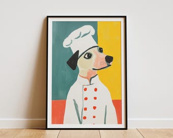 Dog Chef Art Print Kitchen Poster Funny Dog Art Animal Print Quirky Kitchen Decor Culinary Dog Portrait Chef Dog Poster Pet Chef Print