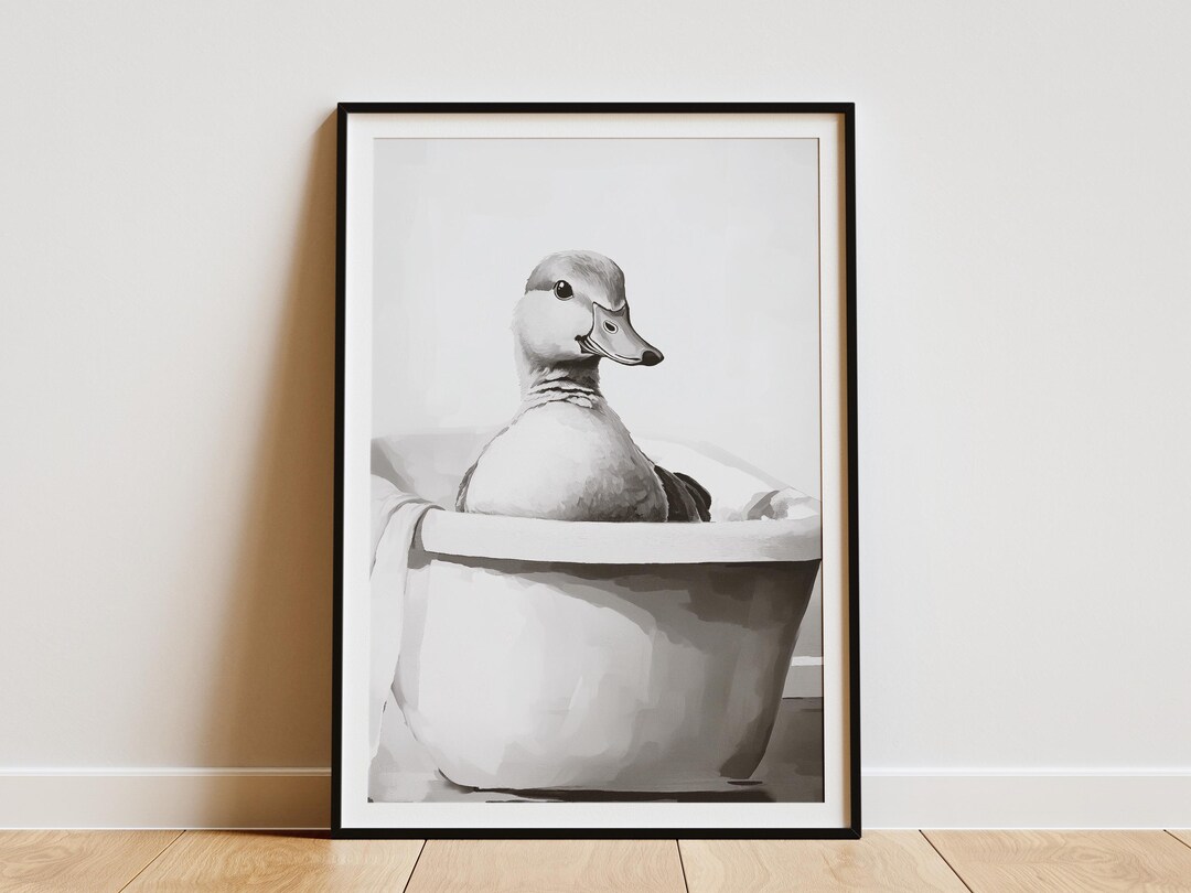 Duck in Bathtub Poster Bathroom Wall Decor Funny Animal Print Quirky ...