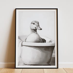 Duck in Bathtub Poster Bathroom Wall Decor Funny Animal Print Quirky Art Farmhouse Bathroom Unique Gift Minimalist Style Modern Art