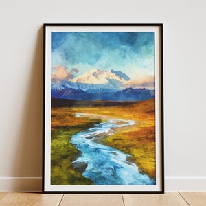 Denali National Park Poster Alaska Travel Art Print Mountain Landscape Wall Art Alaskan Adventure Home Decor Denali Gift National Parks