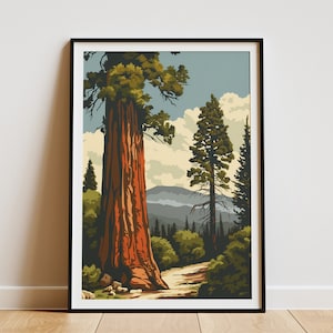 Sequoia Nationalpark Poster Vintage Reiseplakat Abstrakt MidCentury Modern Wald Natur Kunst Baum Poster Druck