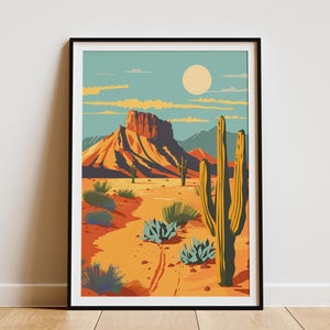 Chile Wüste Landschaft Minimalistisches Poster Wüste Kunstdruck Botanische Wandkunst MidCentury Moderne Kunst Kaktus Print