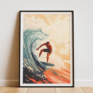 Surfer auf Meereswelle Kunstdruck Strand Wand Dekor Küsten Wohnkultur Summer Vibes Poster Surfer Geschenk