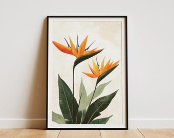 Bird of Paradise Flower Art Print Tropical Wall Art Orange Floral Poster Exotic Flower Print Botanical Art  Wall Decor Plant Art