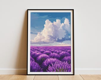 Lavender Field Poster Purple Flowers Art Print Botanical Wall Decor Romantic Home Decor Lavender Flowers Meadow Summer Nature Art